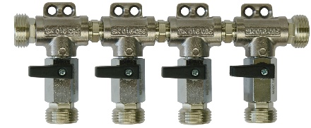 Druckverteiler 5-leitig mit 4 Absperrhhnen, 5/8" Gewinde