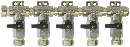Druckverteiler 5-leitig mit 5 Absperrhhnen, 5/8" Gewinde