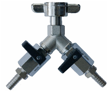 Shut Off Valve 2-lines
 5/8" winged nut to 7 mm nipple