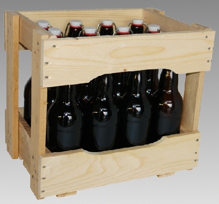 Bierkiste mit 12 Flaschen Holzkiste mit 12 Bügelflaschen Bügelverschluß Bier CO2 